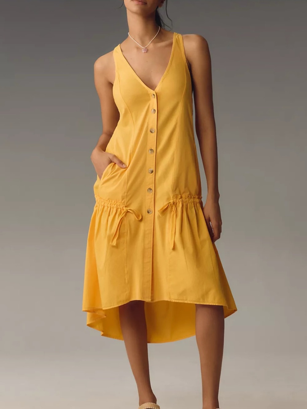 ANTHROPOLOHIE DAILY PRACTICE Cotton Yellow Midi Dress Sz XSP